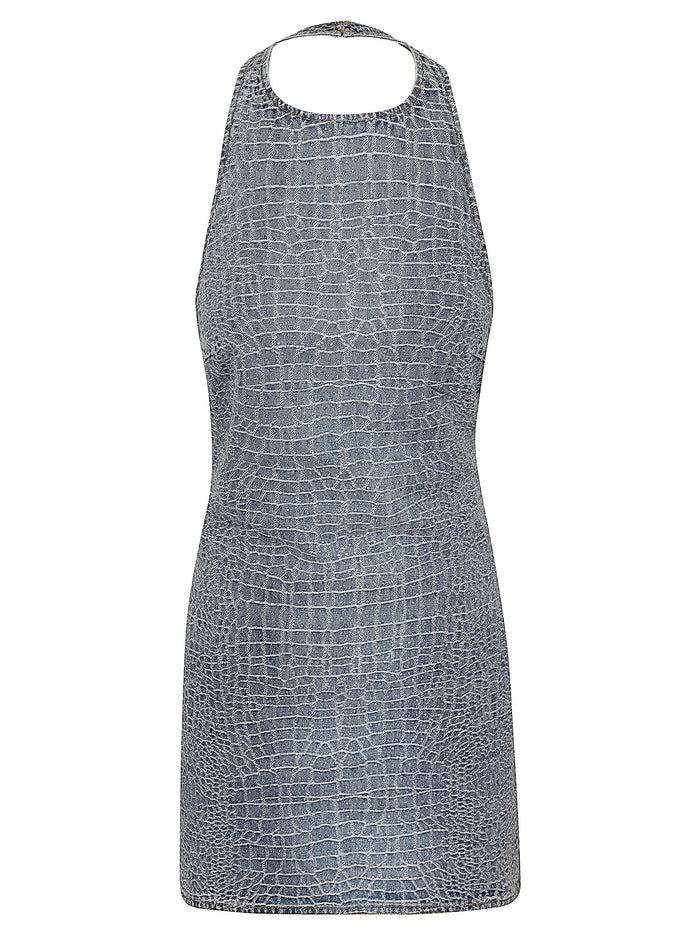 Rhinestone Croc Effect Denim Mini Dress Blue Coliningpes Co Abito