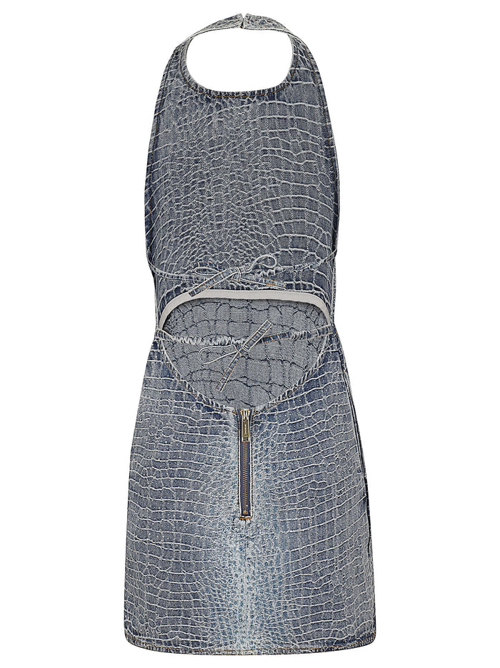 Rhinestone Croc Effect Denim Mini Dress Blue Coliningpes Co Abito