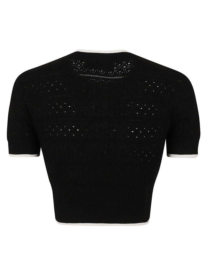 Black Pointelle Knit Top Co Pa Cly Mes Fibre Pes