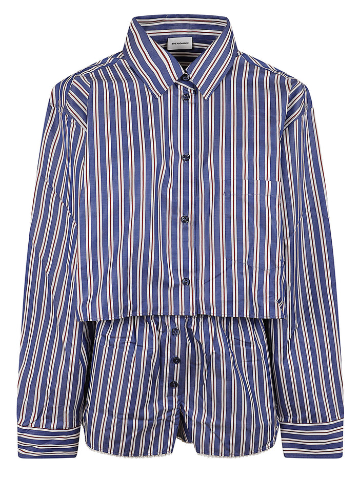 Arabella Set- Cropped Shirt + Micro Boxer Shorts Blue Camicia