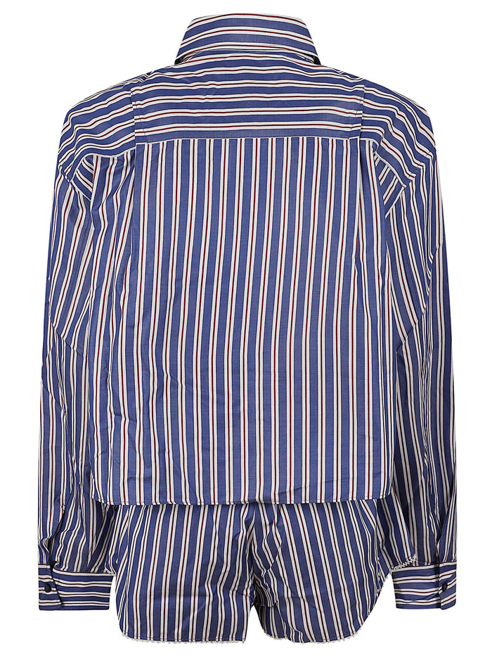 Arabella Set- Cropped Shirt + Micro Boxer Shorts Blue Camicia