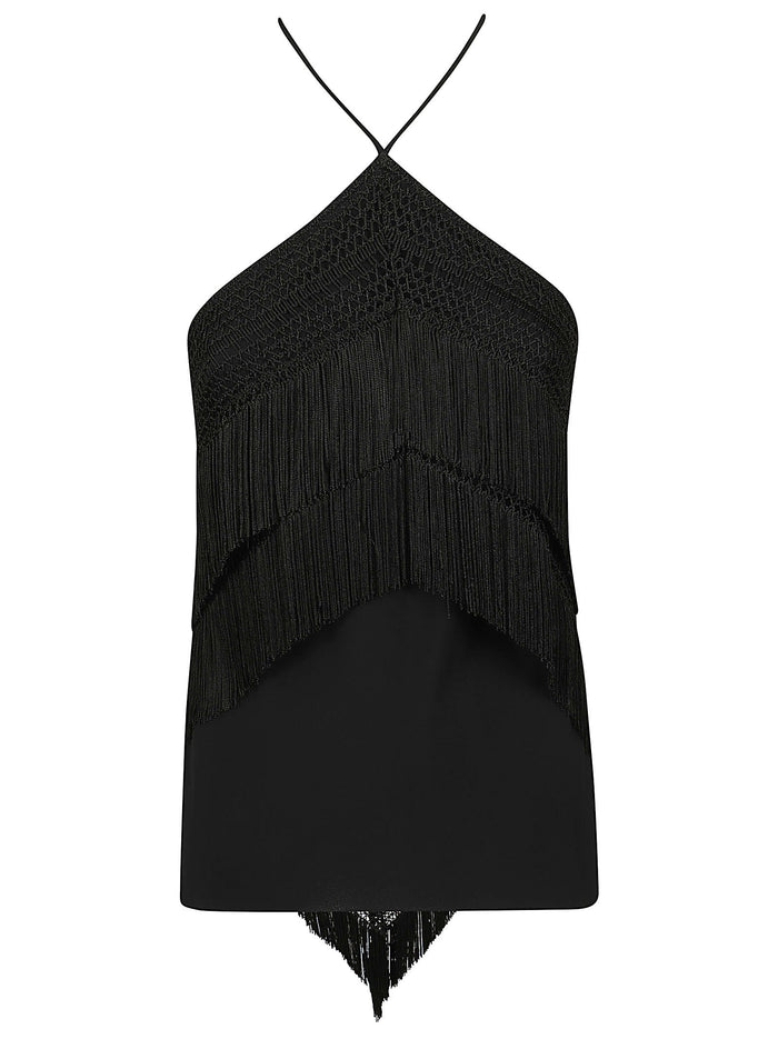 Reina Top- Halterneck Fringed Top Black Ac Se