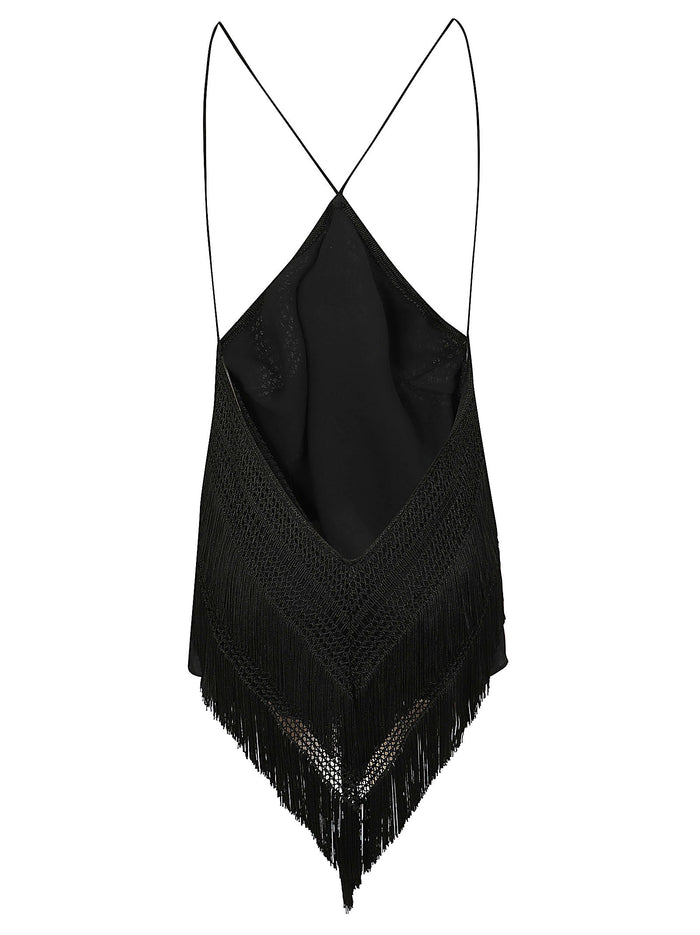Reina Top- Halterneck Fringed Top Black Ac Se