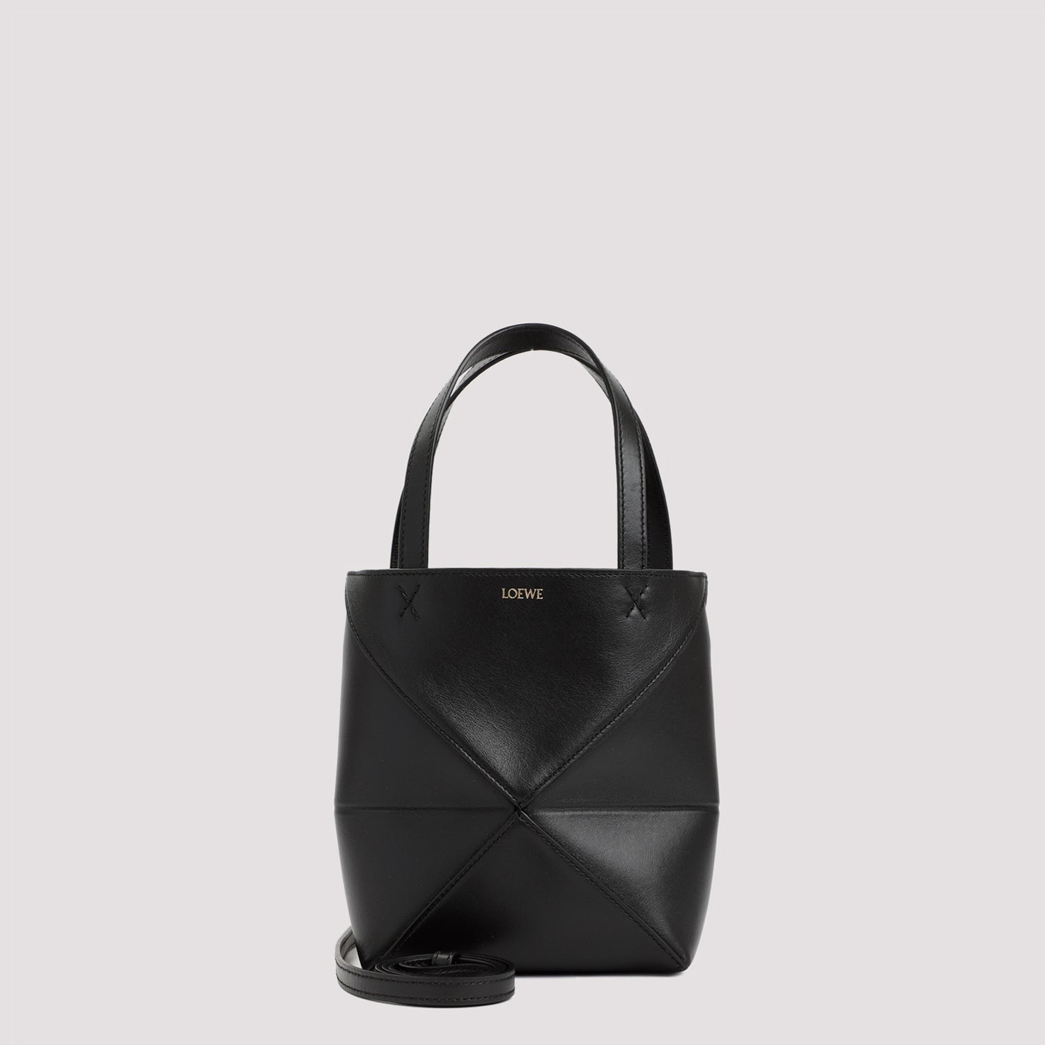 Puzzle Fold Tote Mini Black Calf Skin Bag