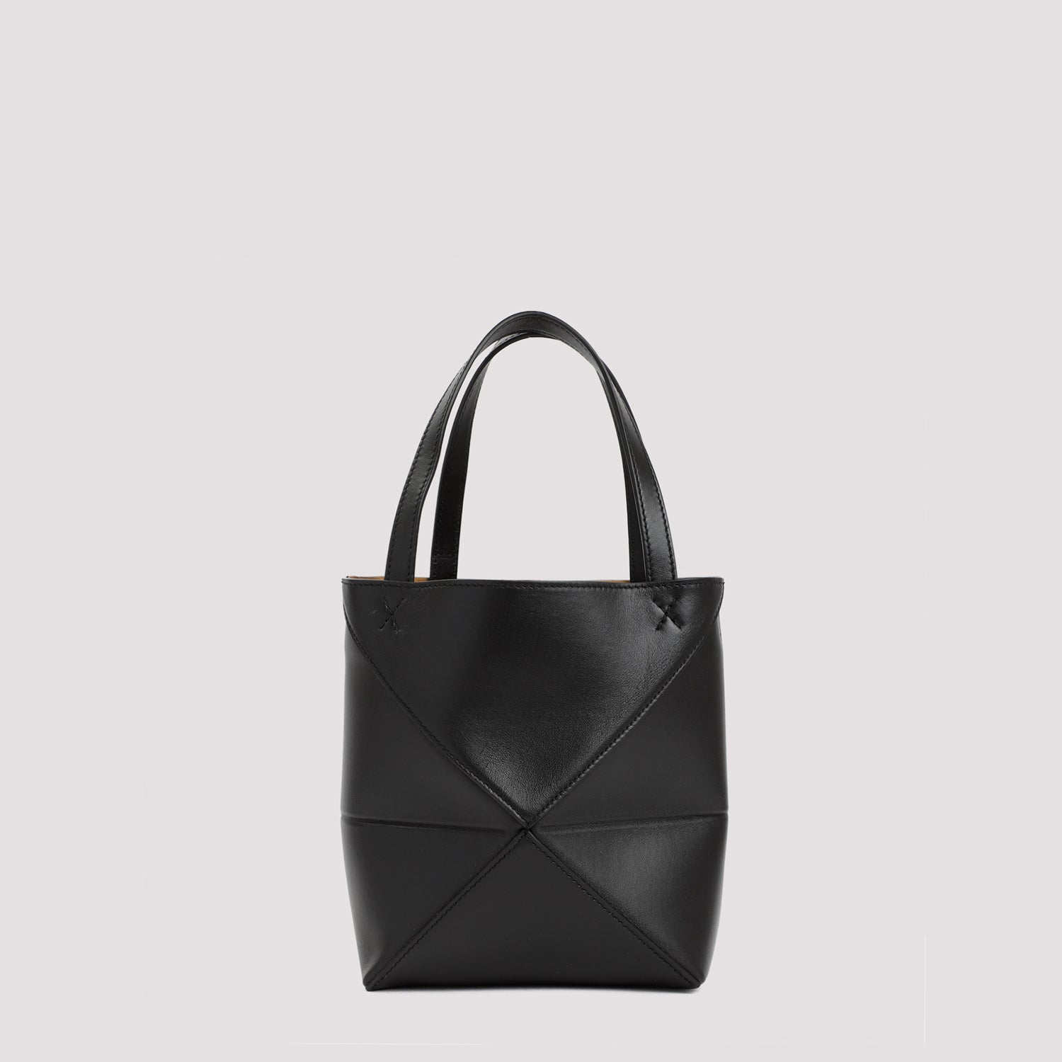 Puzzle Fold Tote Mini Black Calf Skin Bag