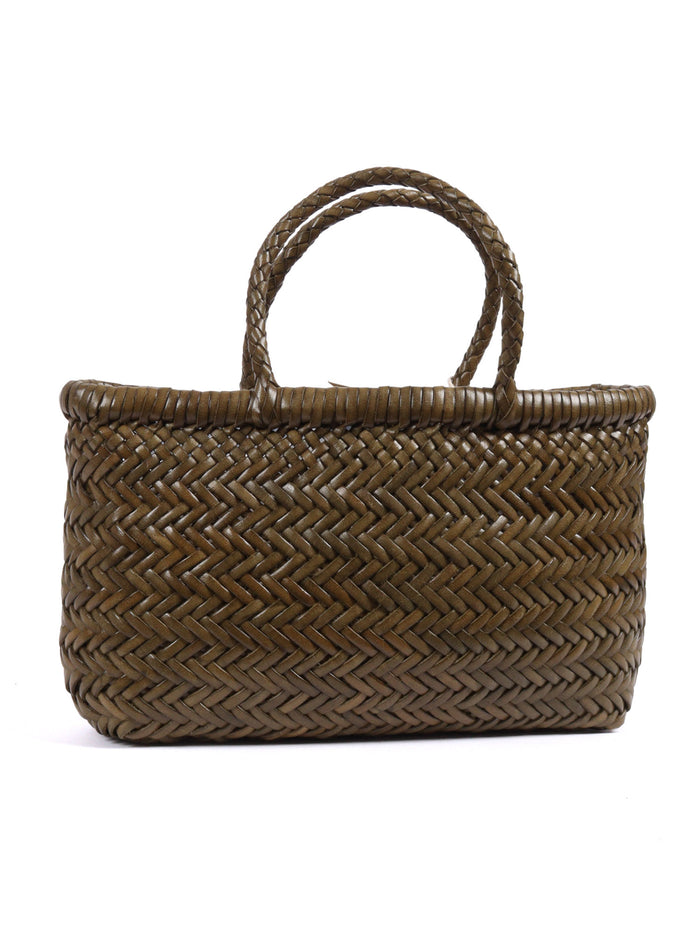 MINI FLAT GORA BASKET Green Calf Leather Handbag