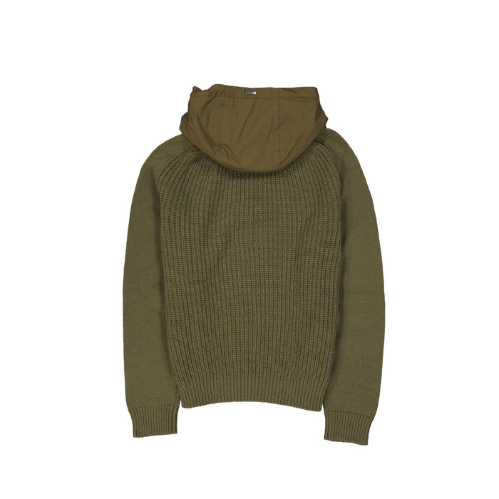Herno Long-Sleeved Hooded Knitted Jumper Green Wool