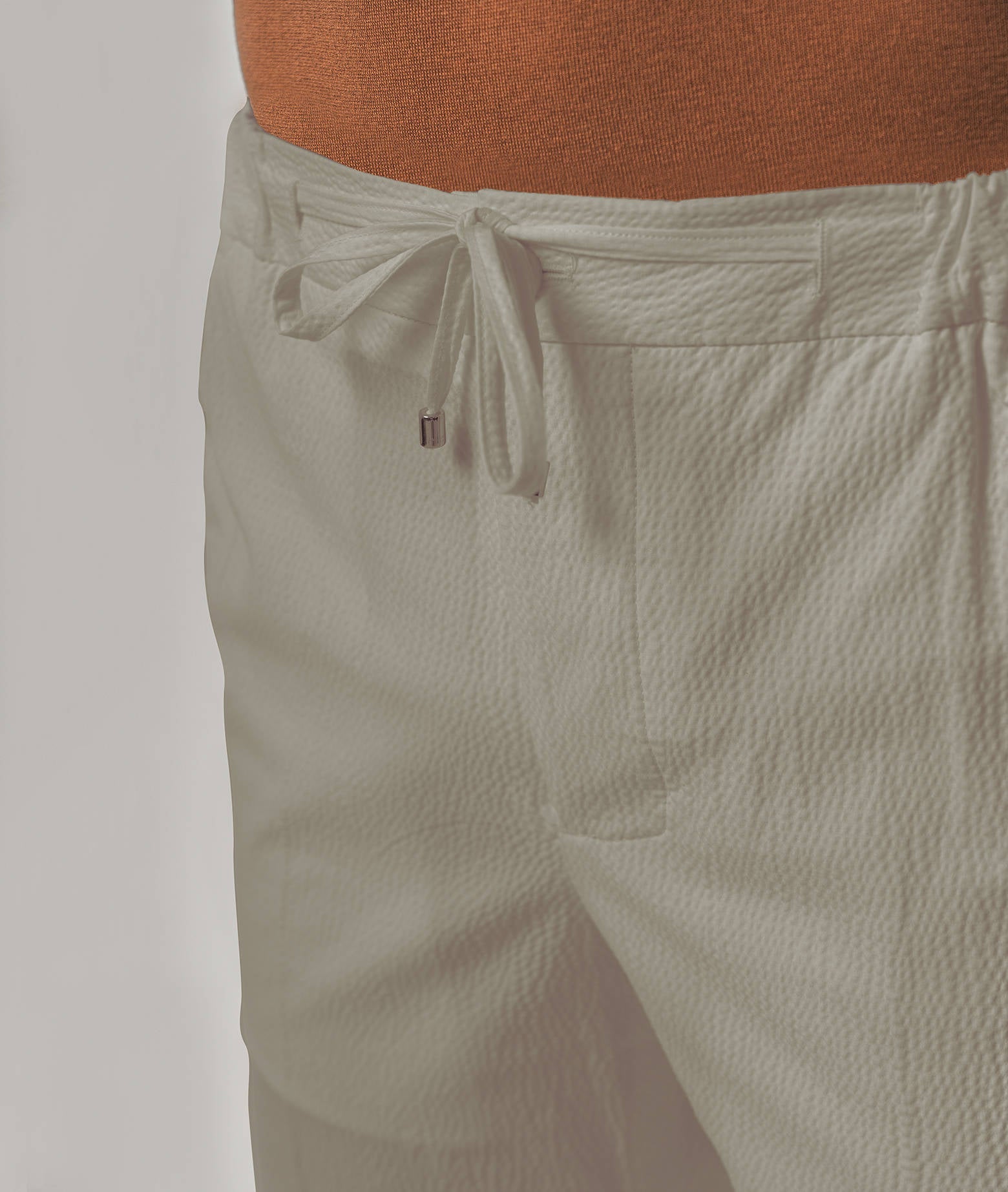 Cotton Seersucker Trousers Charleston White Sportswear