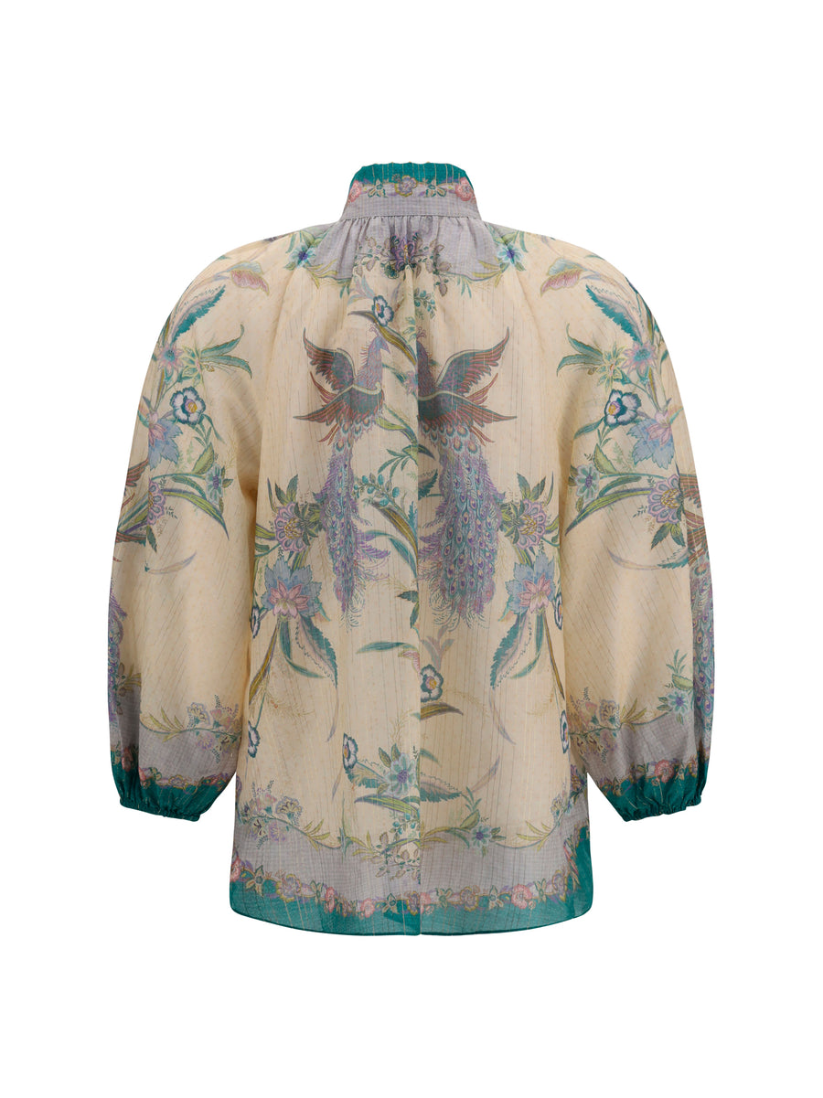 Shirt Indra Cream Silk-Blend Scarf Floral Cotton Jacket