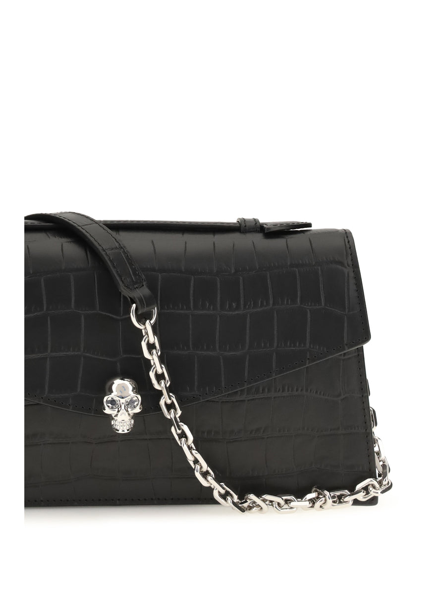 Handbag Skull Croc-Embossed Black-Silver Black/silver Calf Leather Handbags