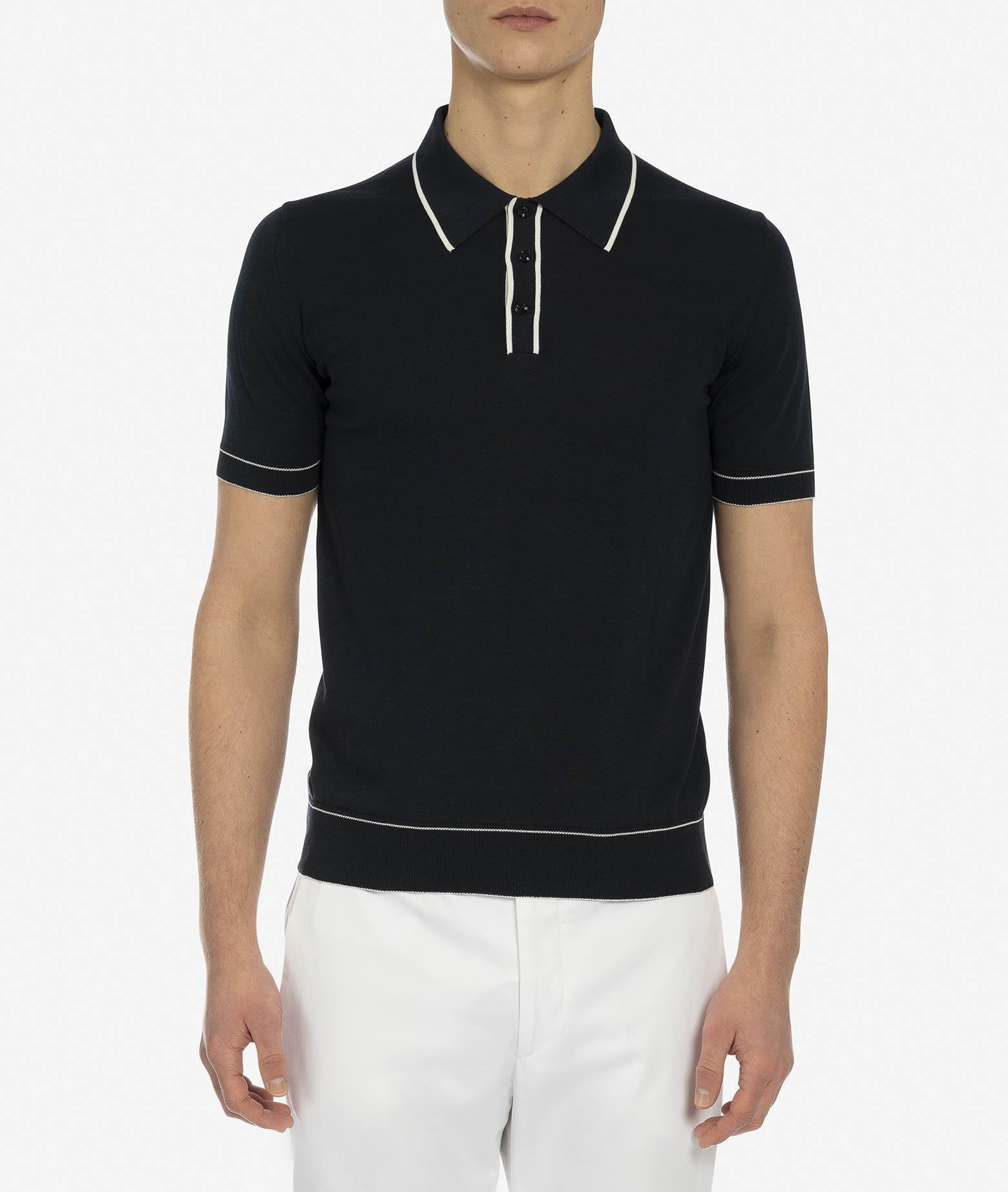 Cotton And Silk Polo Mongibello Midnightblue Basic Light Kintwear