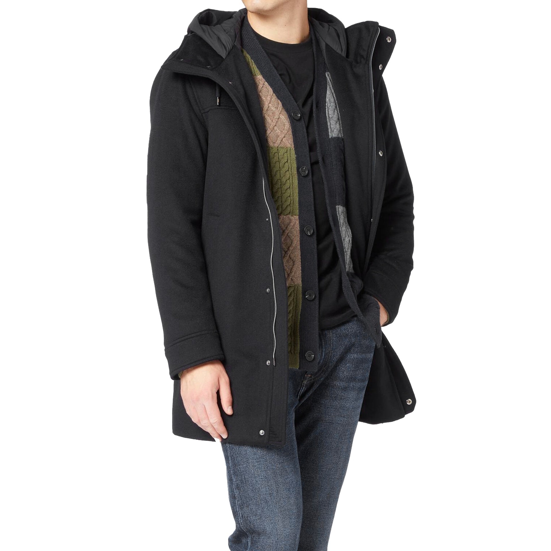 Herno Wool Cashmere Hooded Coat Black