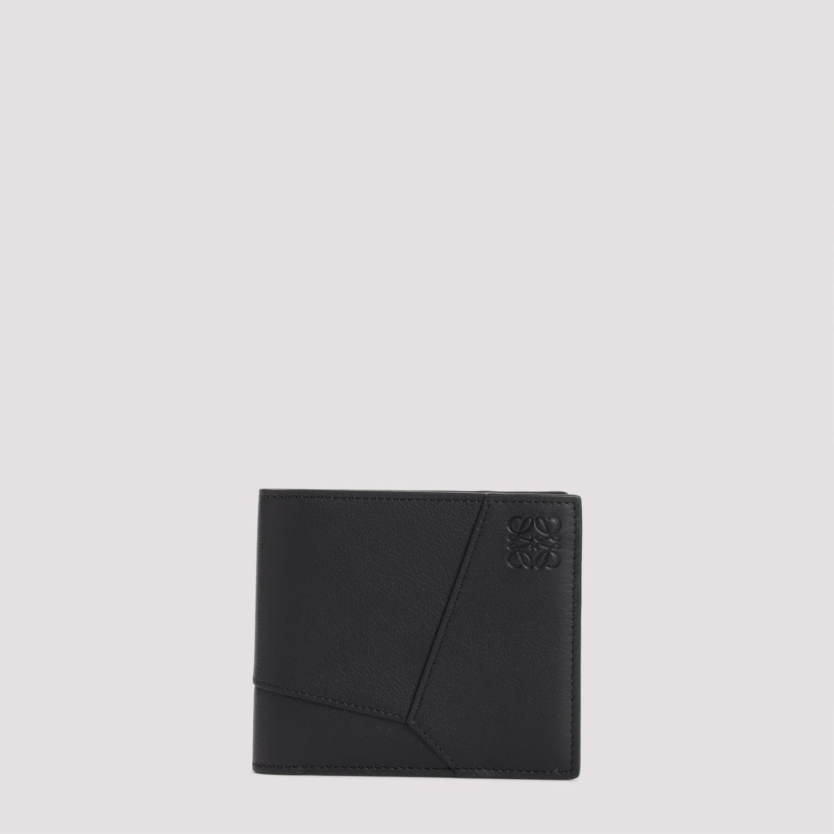 Puzzle Edge Bifold Wallet Black Calf Skin Smallleathergoods