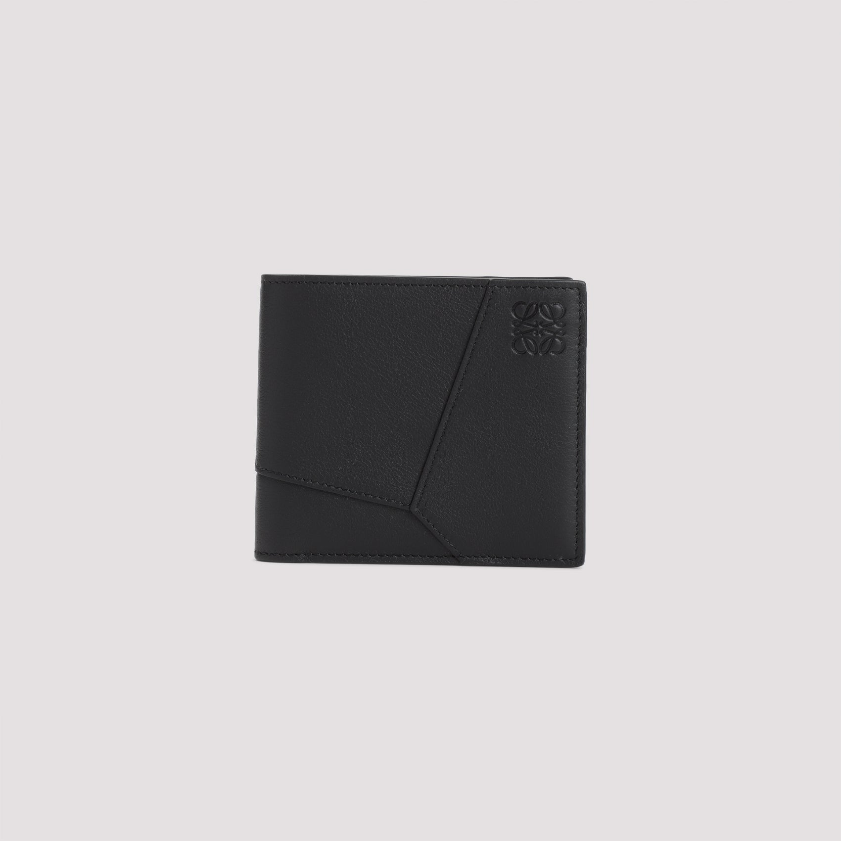 Puzzle Edge Bifold Wallet Black Calf Skin Smallleathergoods