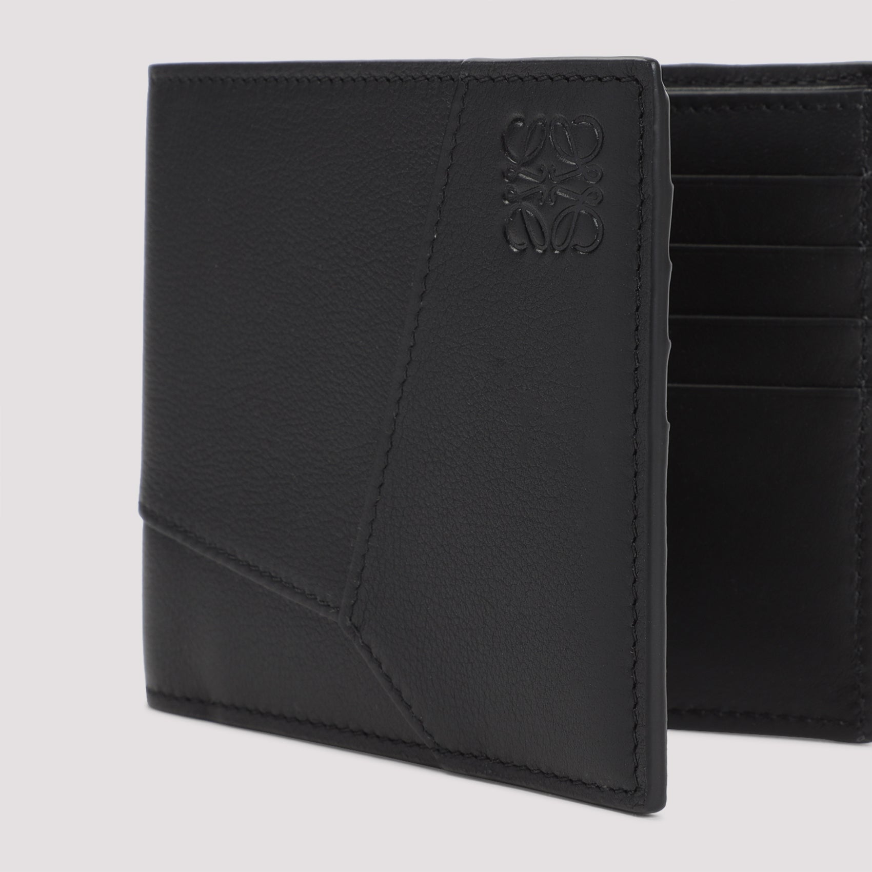 Puzzle Edge Bifold Wallet Black Calf Skin Smallleathergoods