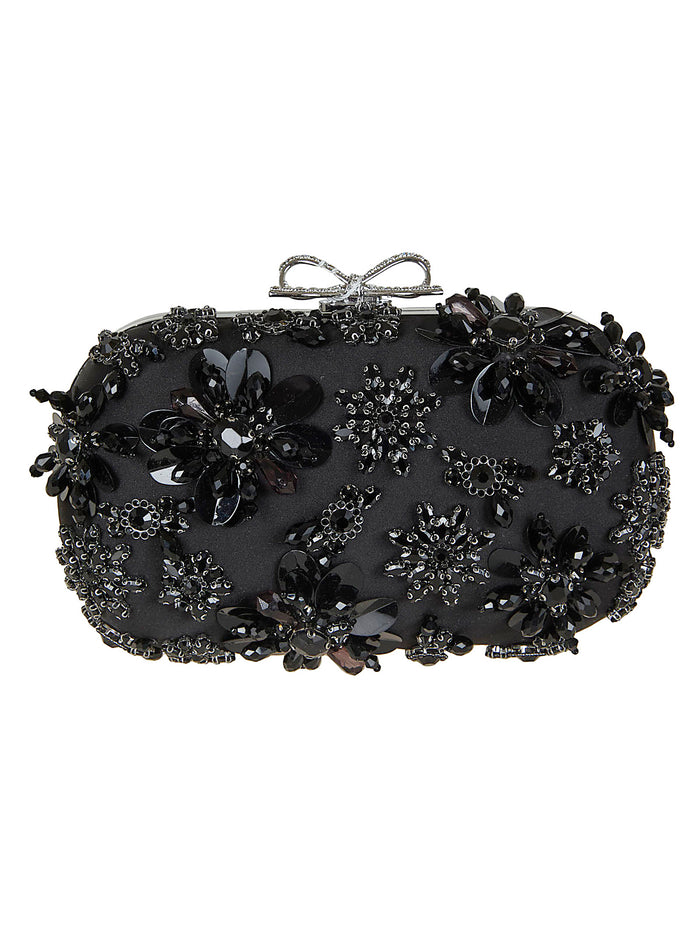 Black Satin Floral Crystal Clutch Bag Pes Ea Lining:pes Borsa