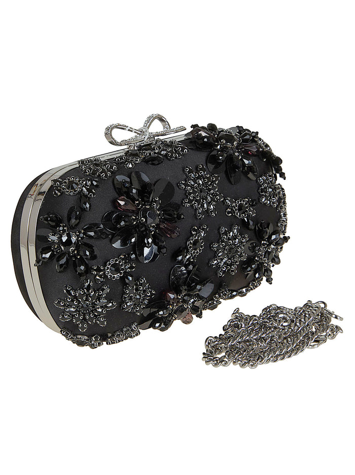 Black Satin Floral Crystal Clutch Bag Pes Ea Lining:pes Borsa