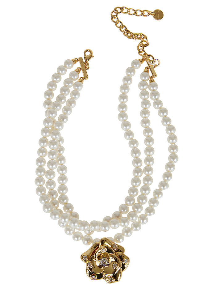 Gold Flower Pearl Choker Metallic Copper Gioielli