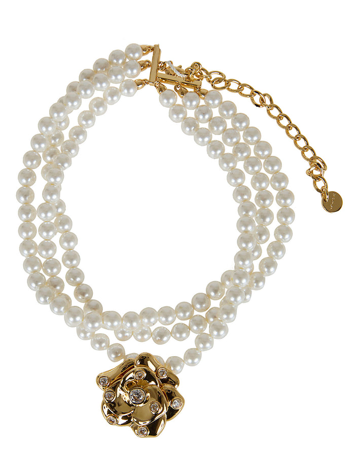 Gold Flower Pearl Choker Metallic Copper Gioielli