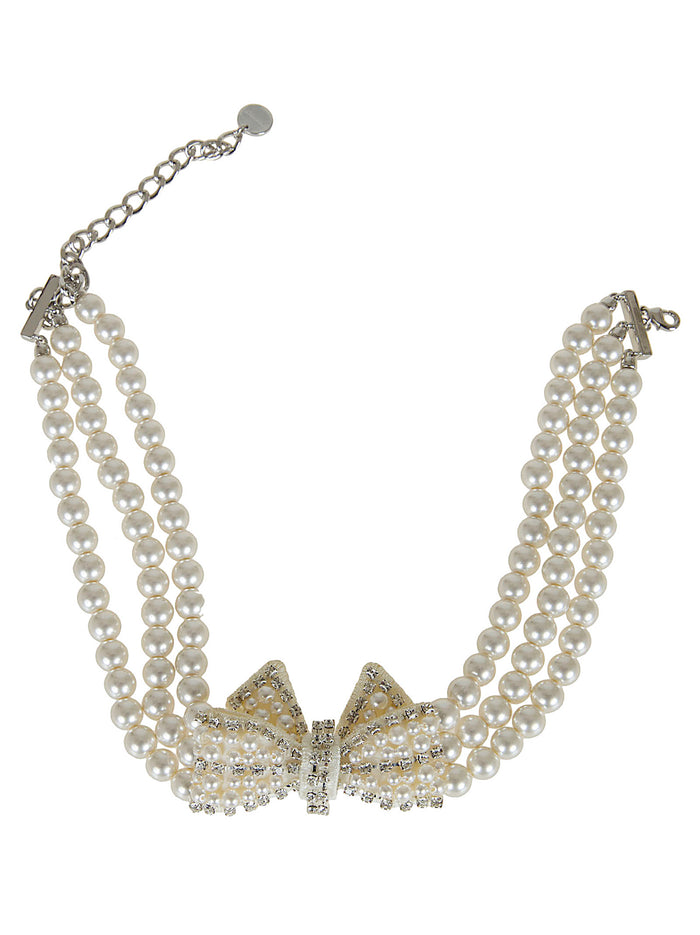 Pearl Satin Bow Necklace Nude & Neutrals Gioielli