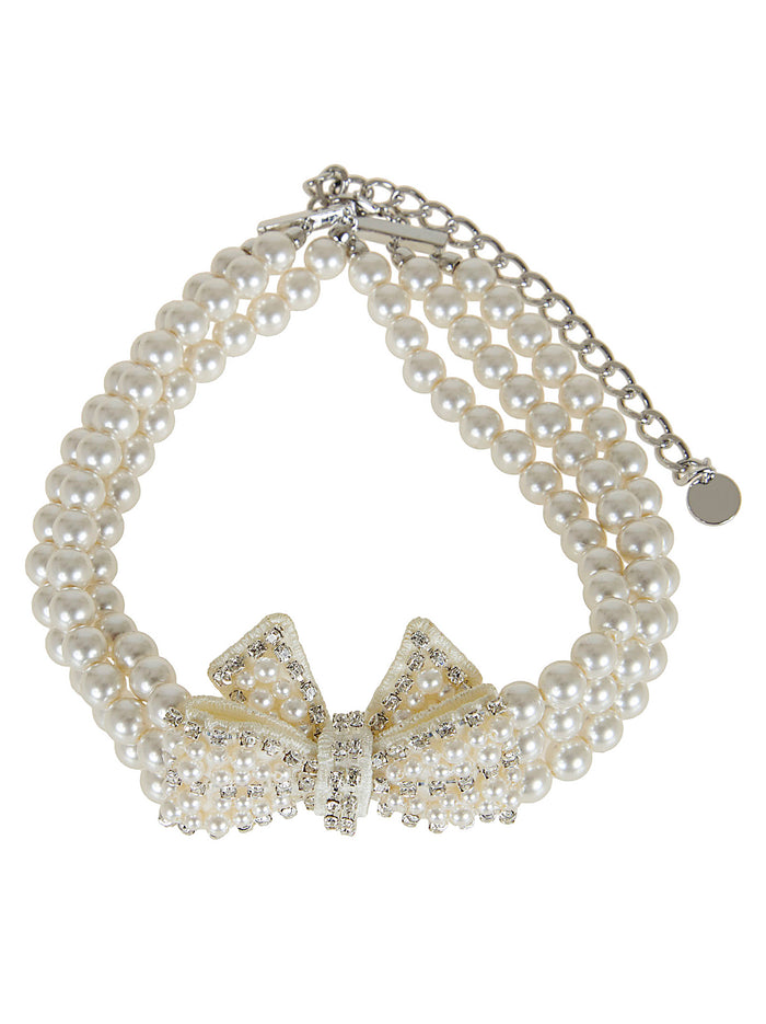 Pearl Satin Bow Necklace Nude & Neutrals Gioielli