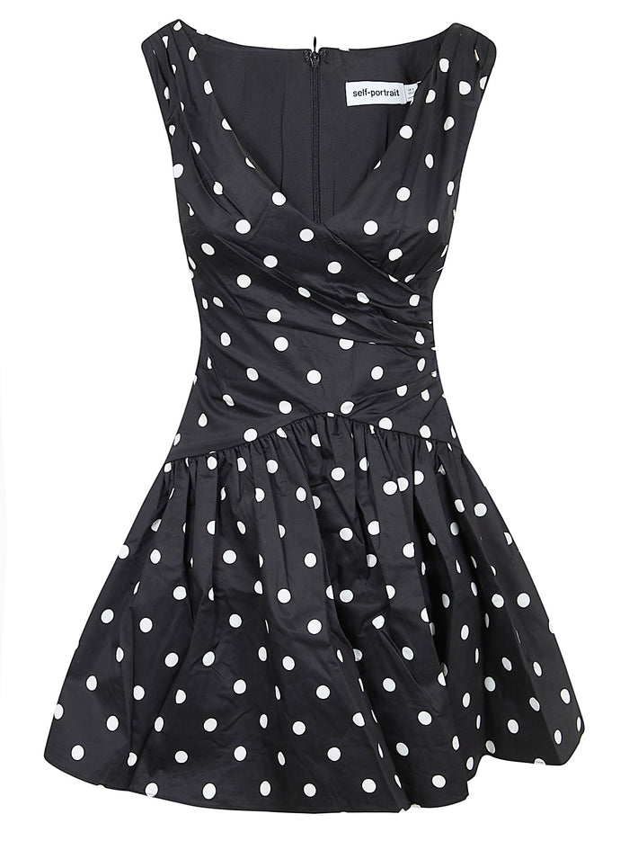 Black Polka Dot Cotton Mini Dress Co Lining: Pes Abito