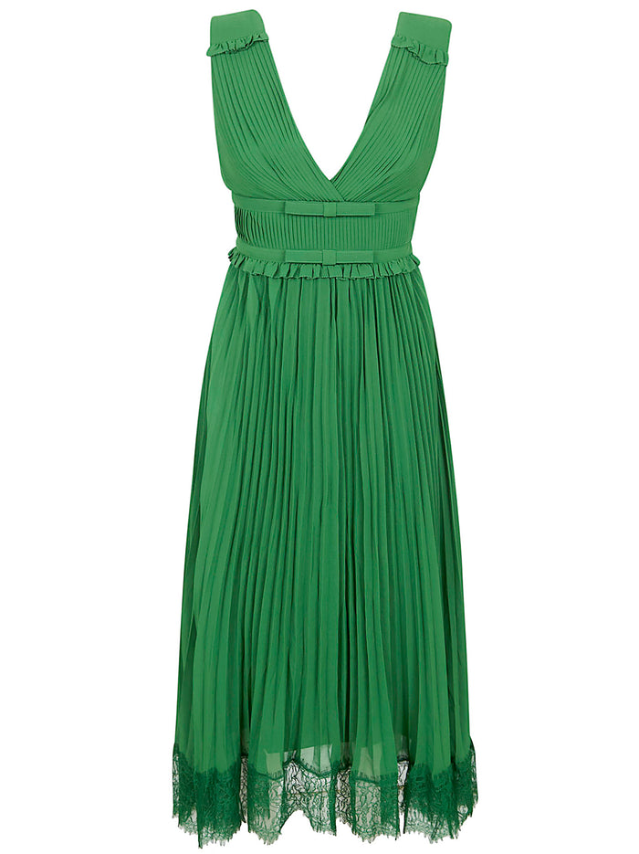 Green Chiffon Midi Dress Pes Liningpes Abito