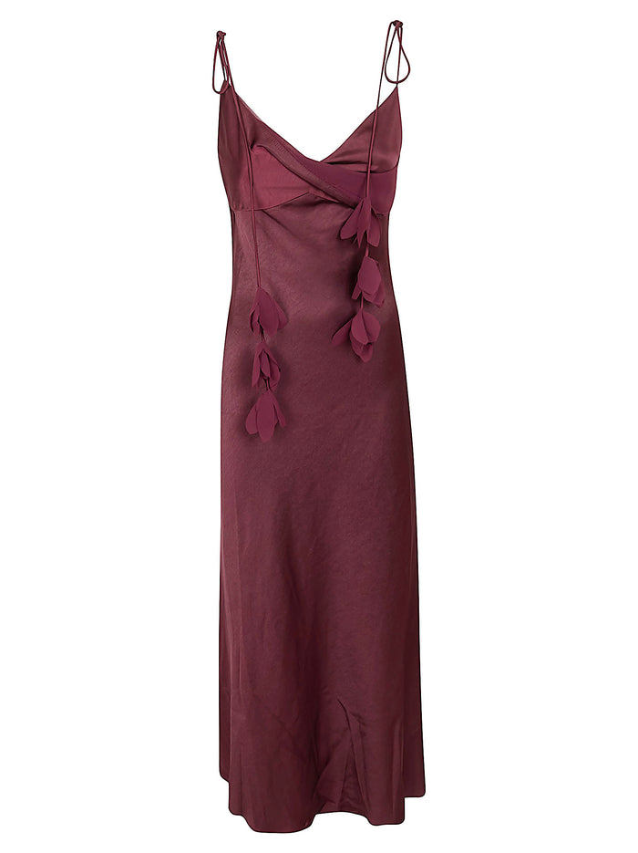 Burgundy Satin Flower Midi Dress Red Pes Lining:pes Abito