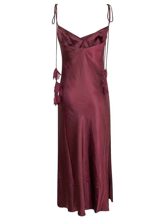 Burgundy Satin Flower Midi Dress Red Pes Lining:pes Abito