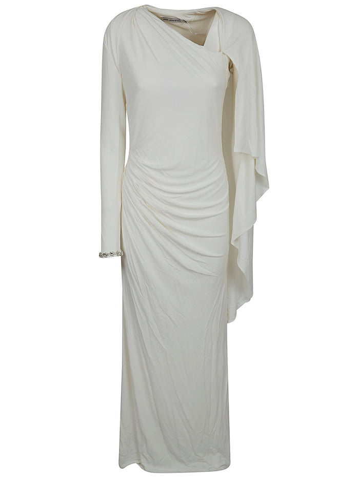 White Jersey Drape Maxi Dress Vi Ea Lining: Abito