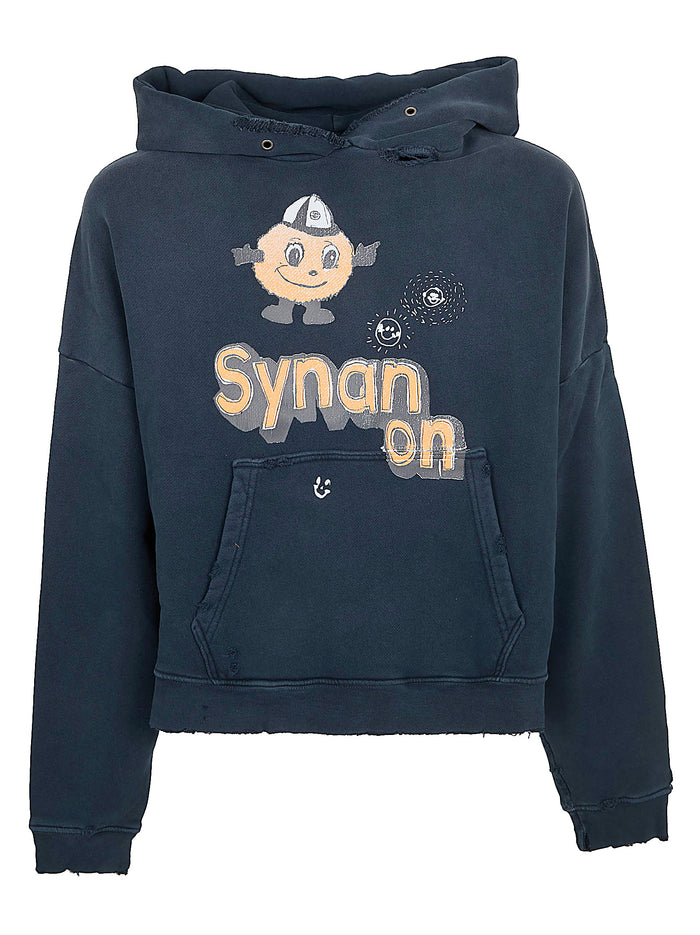 Synanon Hooded Sweatshirt Blue Cotton | Felpa