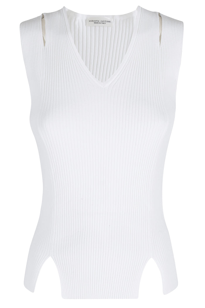 Canotta Cut Out White Viscosa Poliestere Top