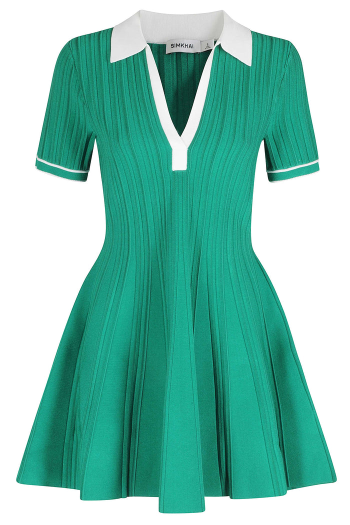 Page Knit Polo Mini Dress Green Viscosa Abito
