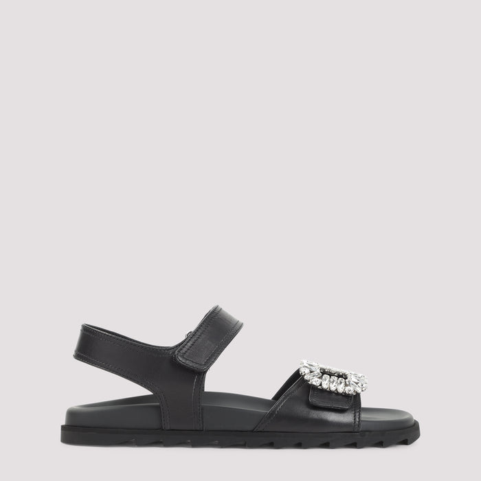 Slidy Viv Strass Sandals Black Calf Leather Rubber Shoe