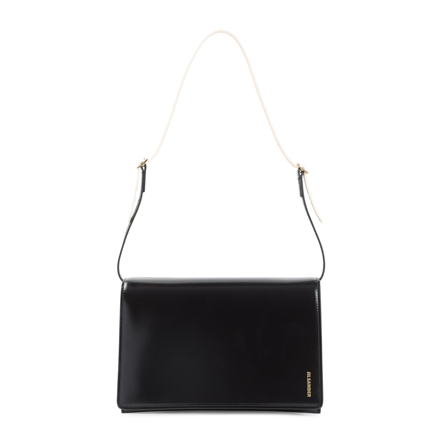 File Shoulder Bag Black Calf Leather