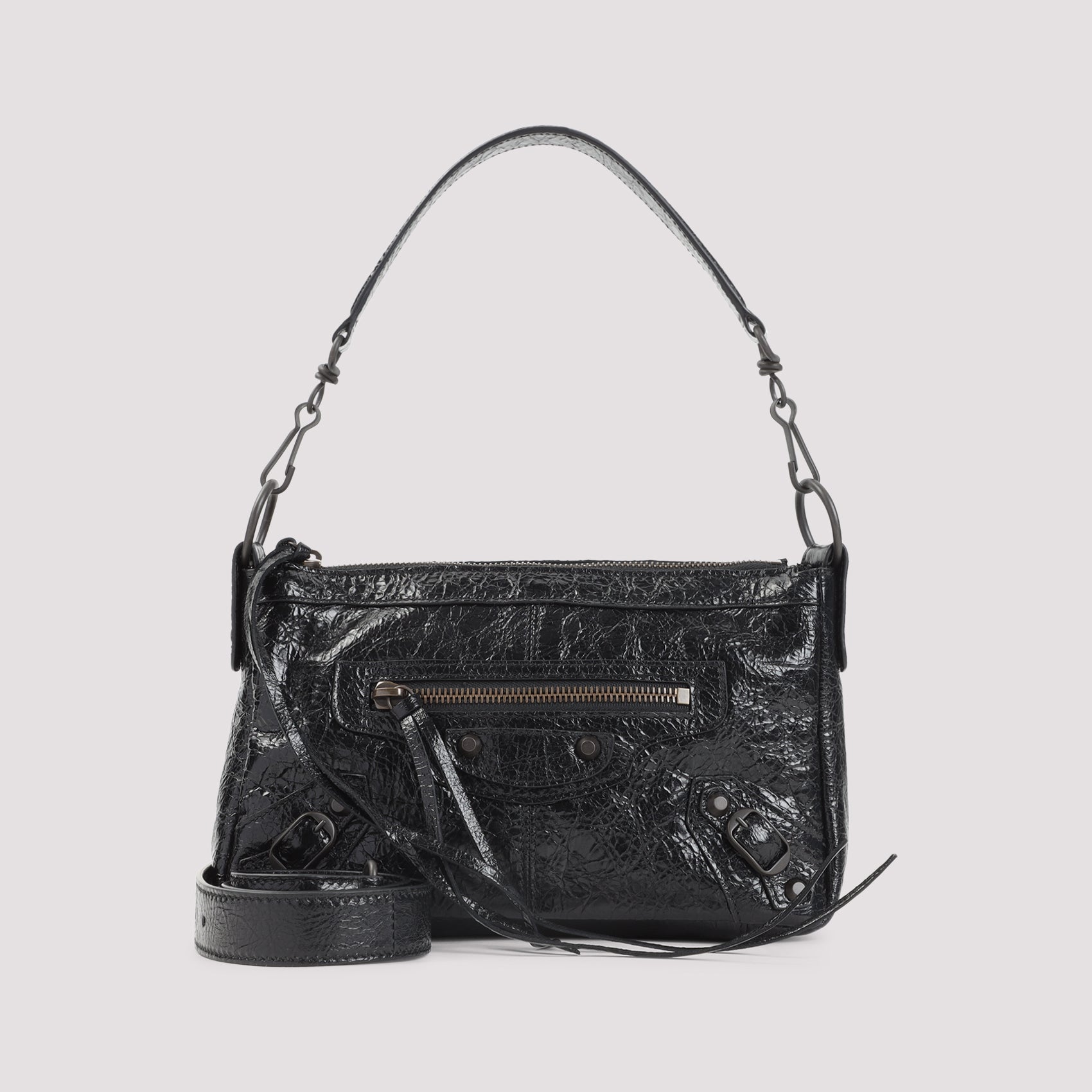 Le City Moto Shoulder Bag Black Leather