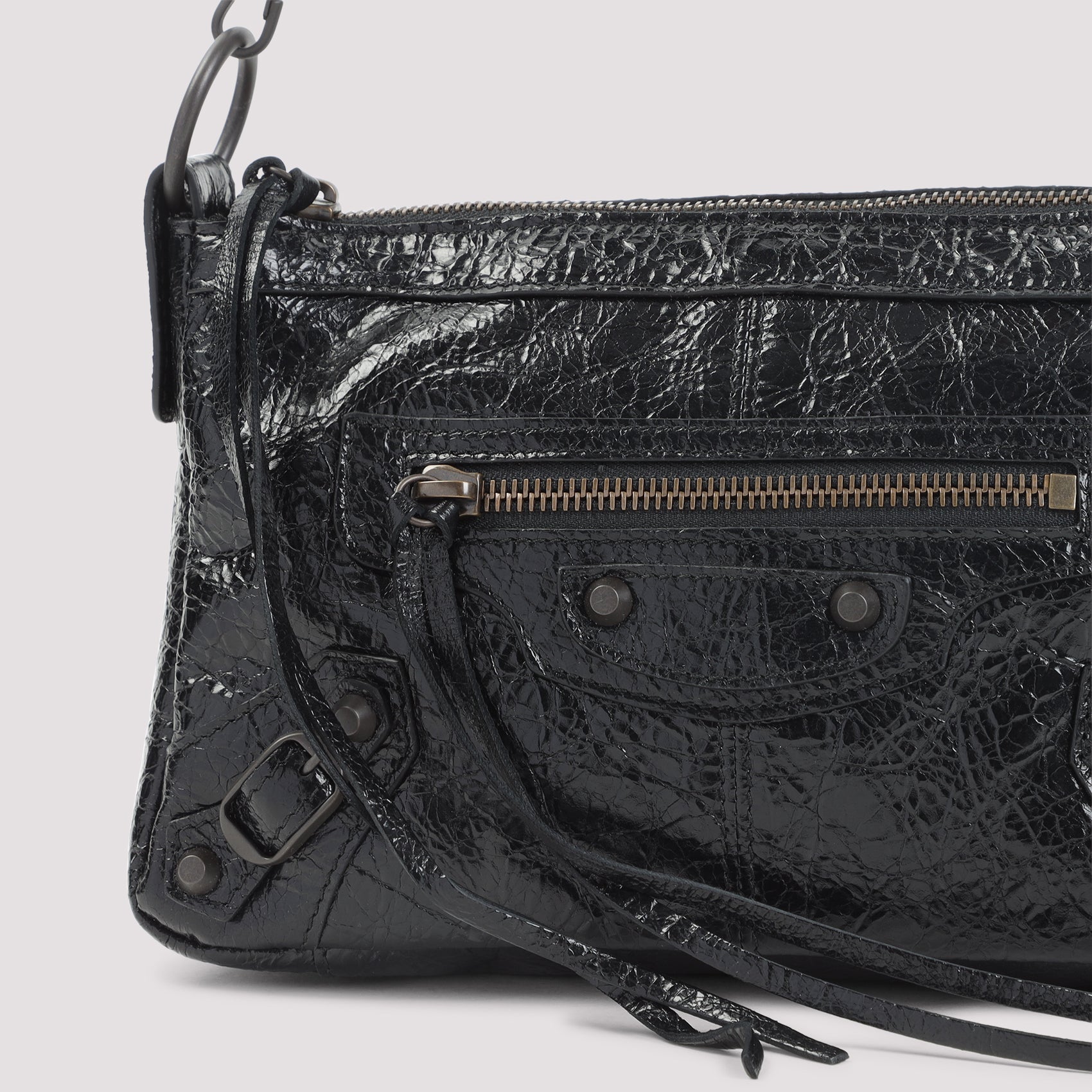 Le City Moto Shoulder Bag Black Leather