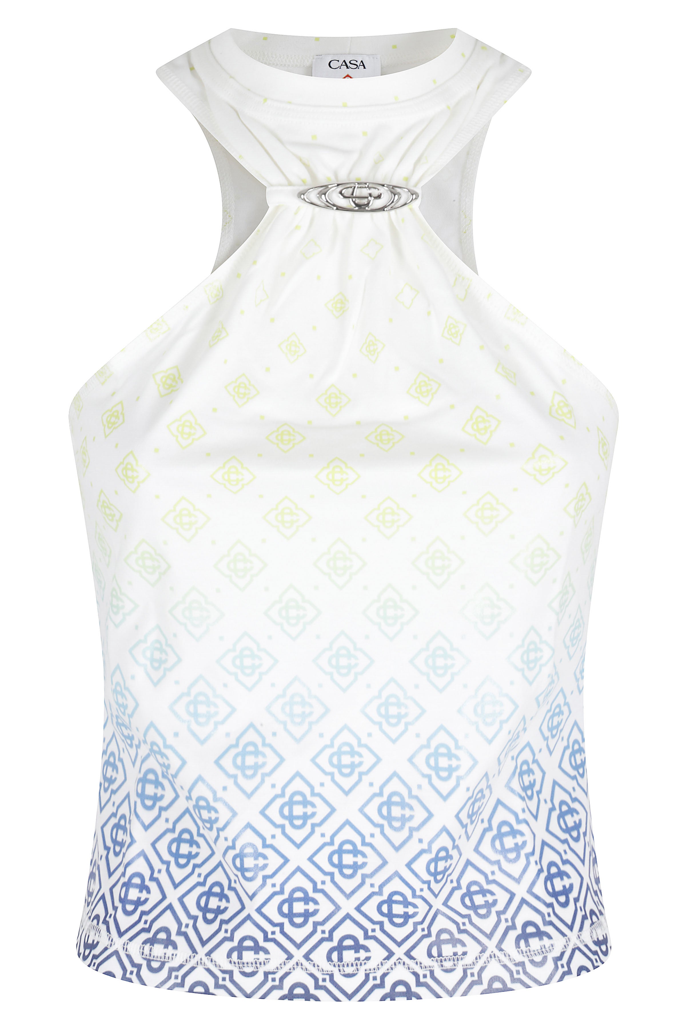 Printed Draped Tank Top White Lyocell