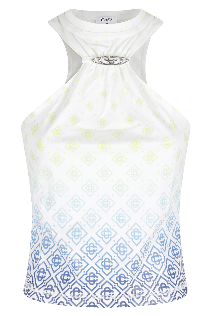 Printed Draped Tank Top White Lyocell