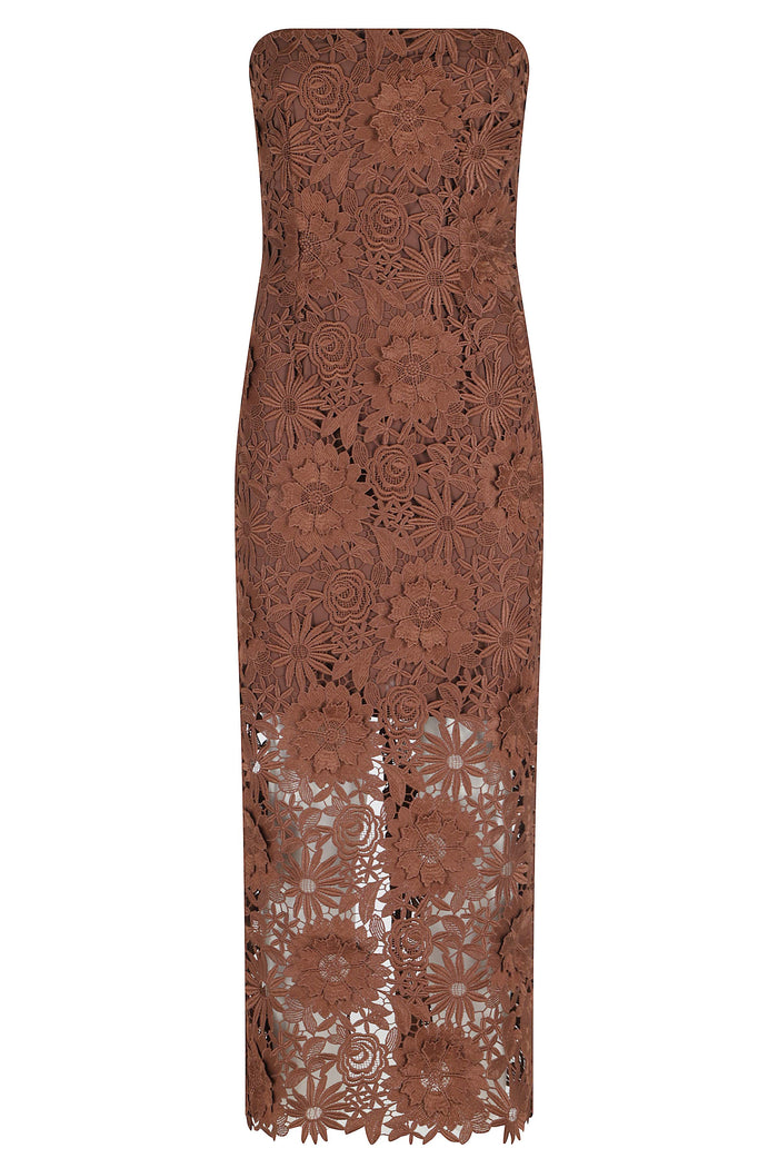 3d Lace Midi Dress Brown Polyester (recycled) Elastan Abito