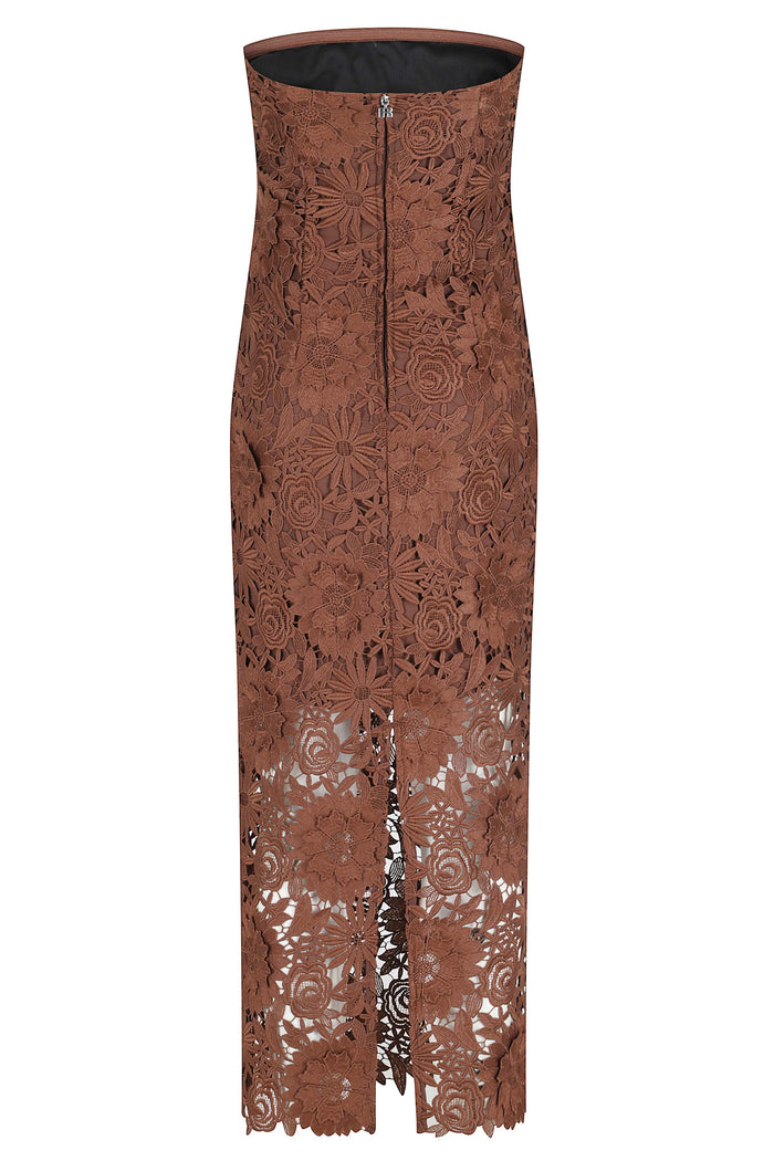 3d Lace Midi Dress Brown Polyester (recycled) Elastan Abito