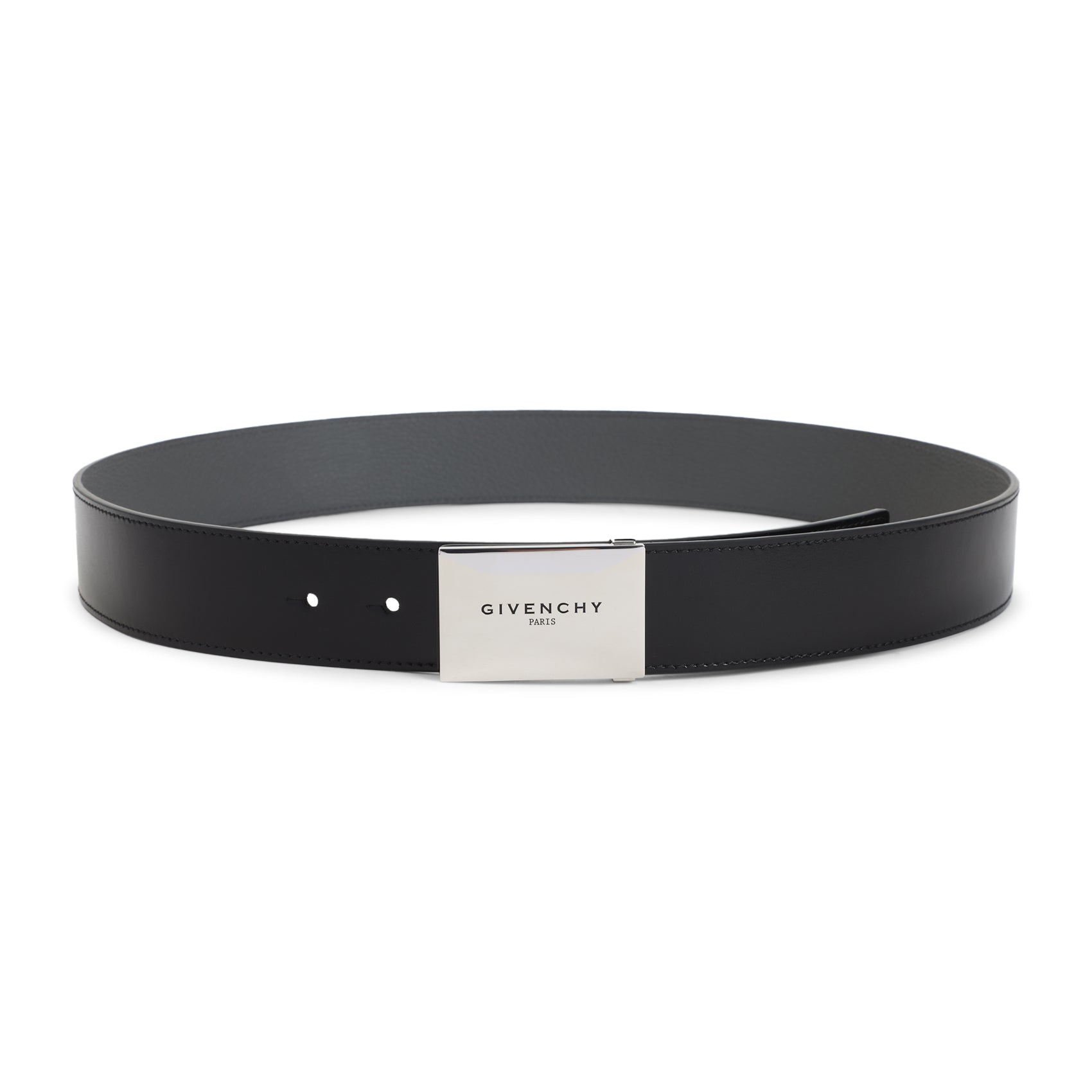 Metal Plaque Belt Black Calf Leather