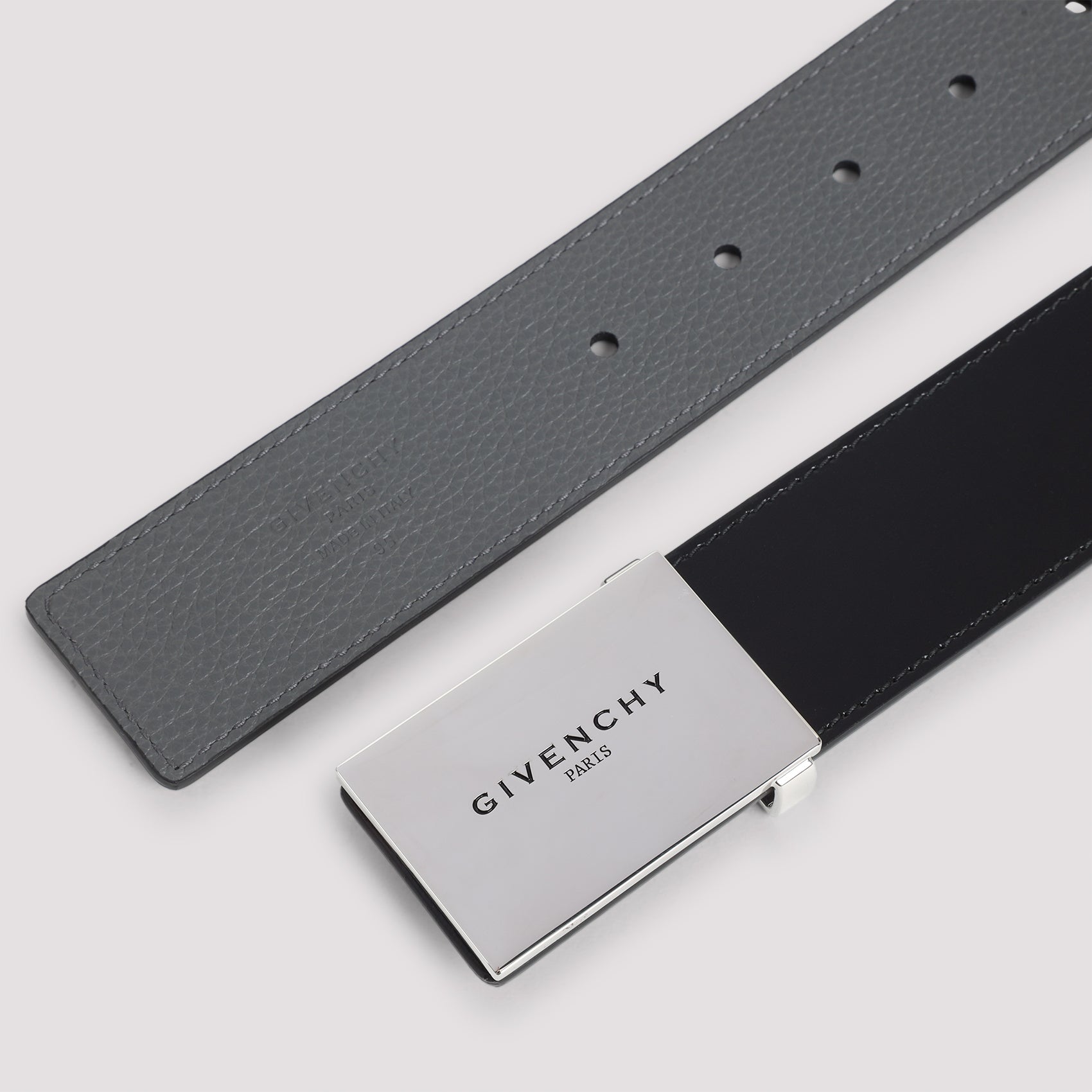 Metal Plaque Belt Black Calf Leather