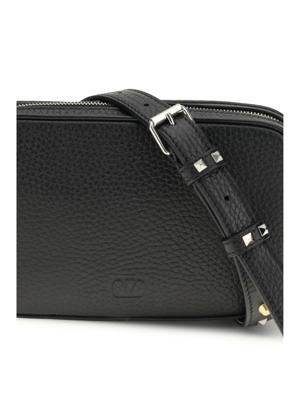 Mini Shoulder Bag Rockstud Black Calf Leather Wash