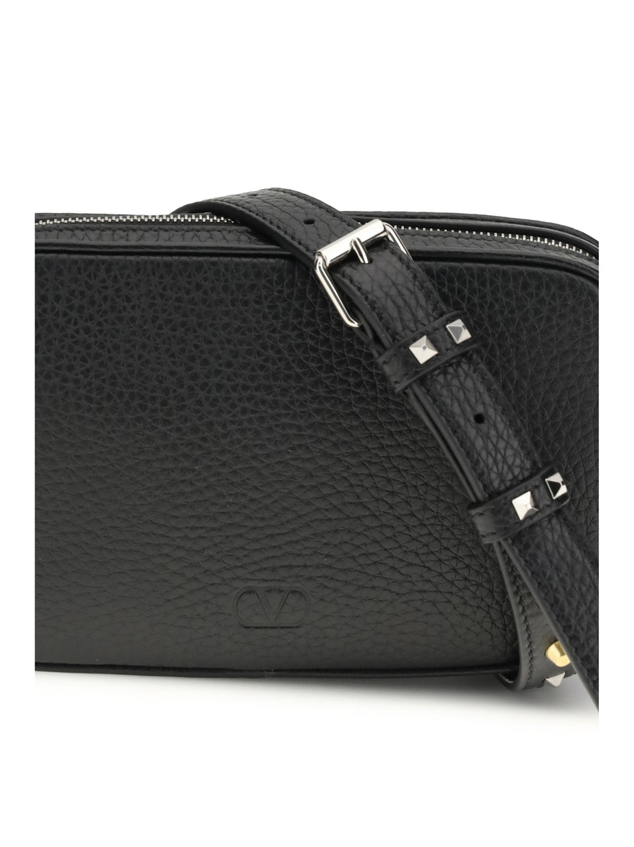 Mini Shoulder Bag Rockstud Black Calf Leather Wash