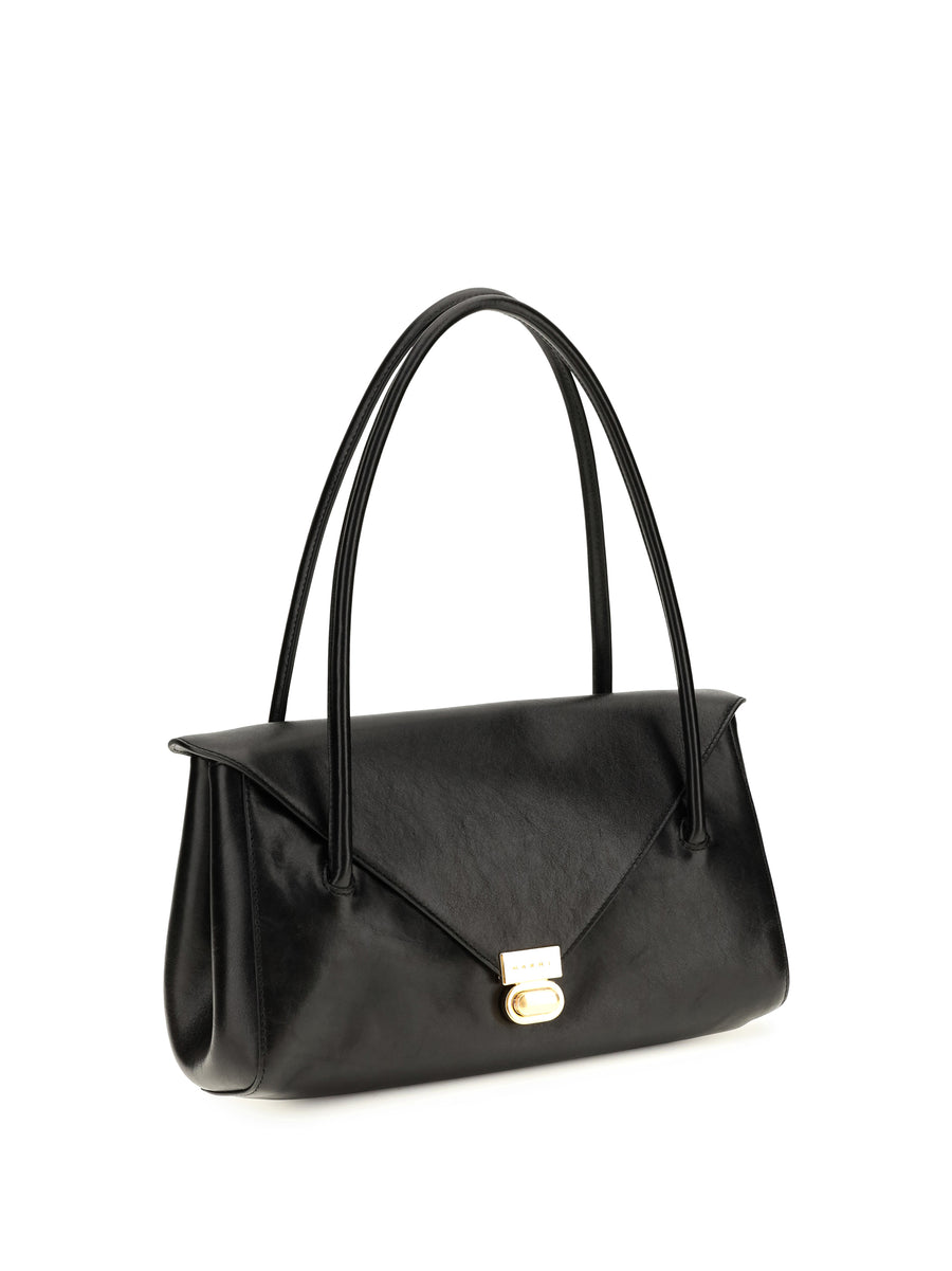 Shoulder Bag East West Leather Black Calf