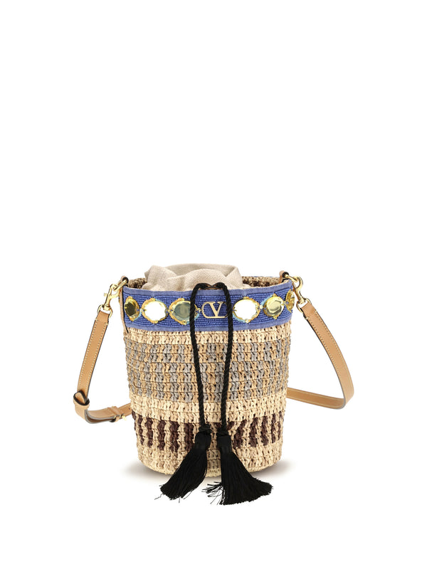 Valentino Garavani 100% Raffia bucket bag in beige
