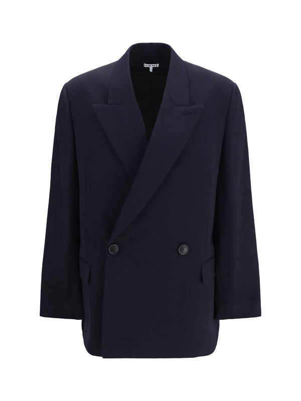 Jacket Double-Breasted Wool-Blend Dark Navy Blue Merino Wool (ovis Aries)