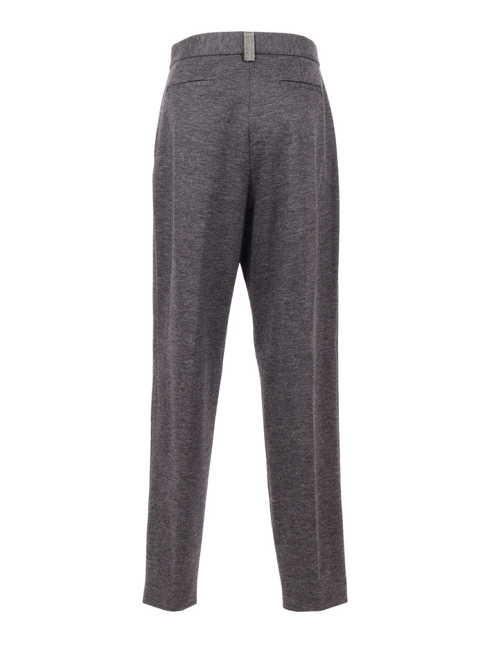 Felted Wool Pleated Trousers With Filo Diamante Detail Grey