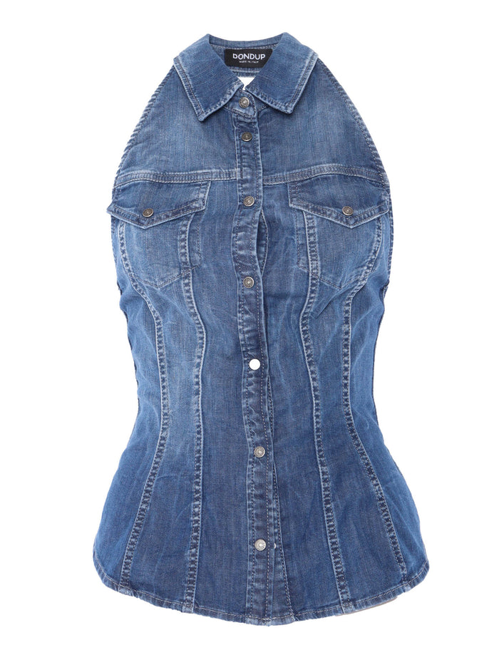 Denim top Blue Cotton Elastane Shirt